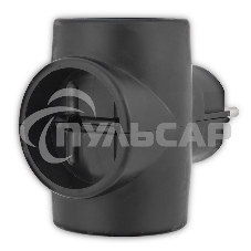 Тройник электрический 6А без заземления, черный Rexant