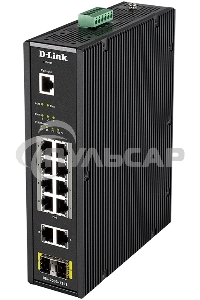 Промышленный управляемый коммутатор D-Link DIS-200G-12PS/A2A 2 уровня с 10 портами 10/100/1000Base-T и 2 портами 1000Base-X SFP (8 портов с поддержкой PoE 802.3af/802.3at (30 Вт), PoE-бюджет до 240Вт)