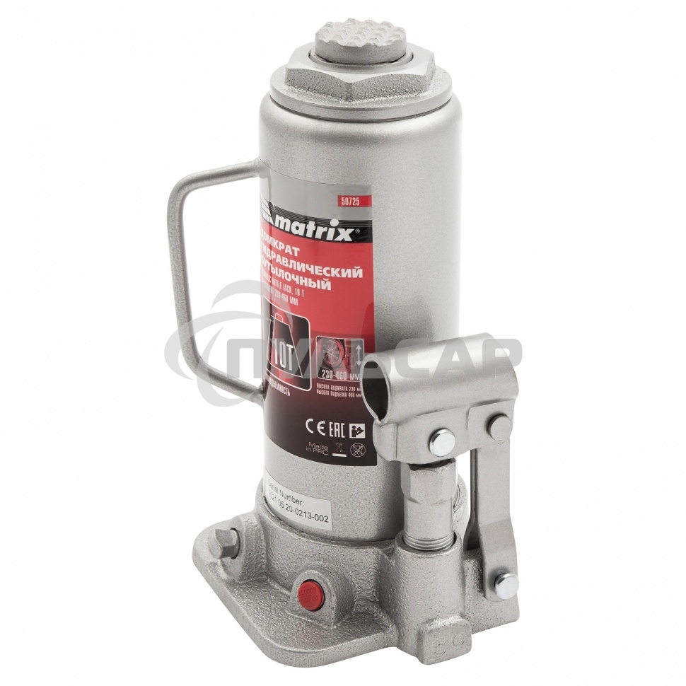 Домкрат Matrix гидравлический бутылочный 10 т h подъема 230–460мм master