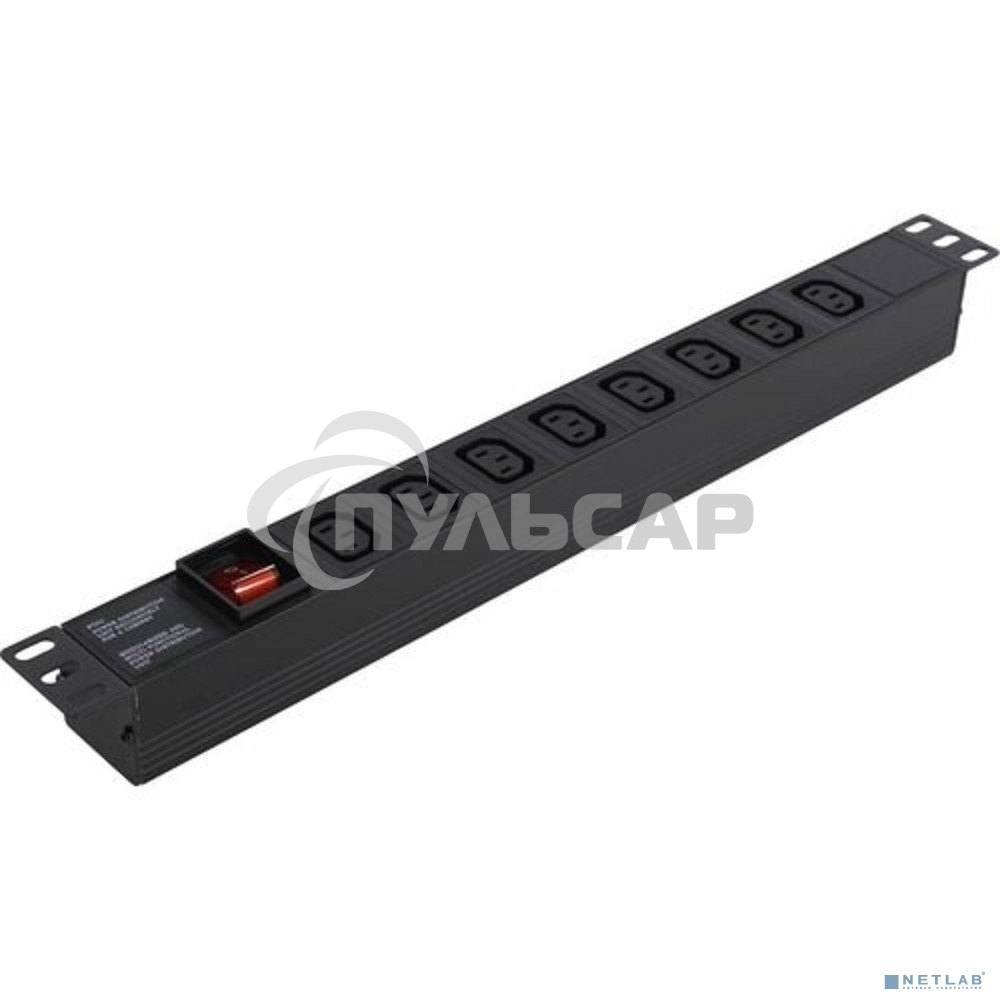 Блок розеток горизонтальный ExeGate ServerPro PDU-19H808 Al-8С13-C14-SW, 1U, Алюминий, 8 IEC 320 C13, С14, выкл. с подсветкой, черный