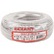 Кабель UTP Rexant 4PR 24AWG, CU (медь), CAT5e, 100 МГц, PVC, серый, бухта 50 м