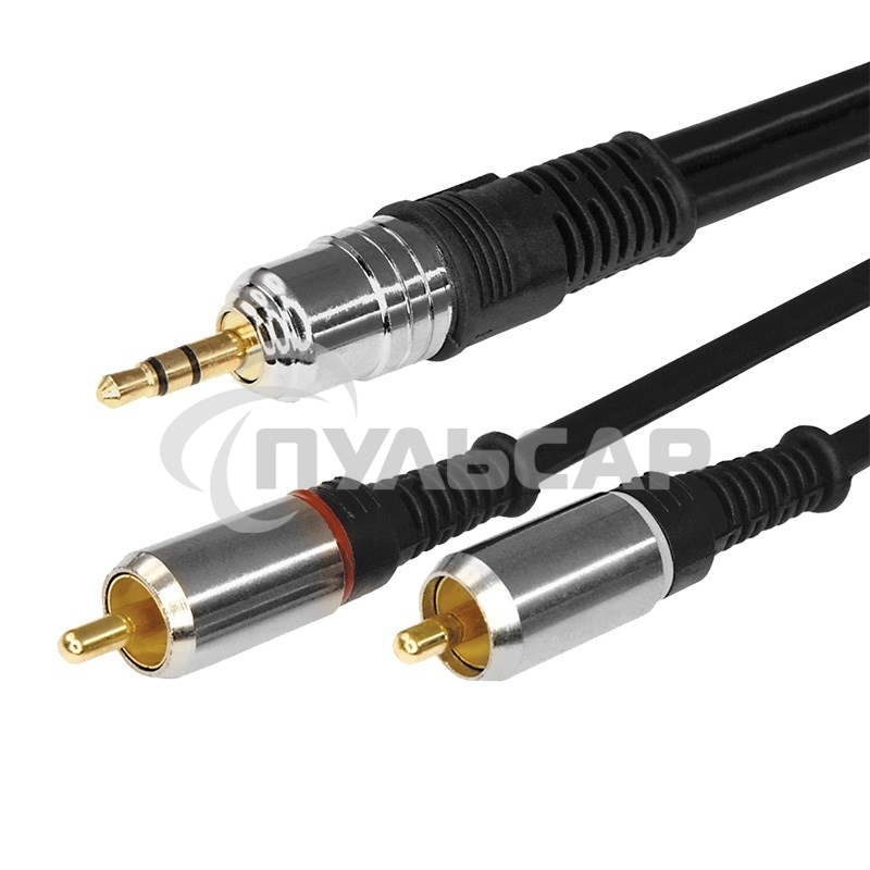 Шнур Стерео 3,5 мм - 2 RCA, длина 5 метров (GOLD-металл) Rexant