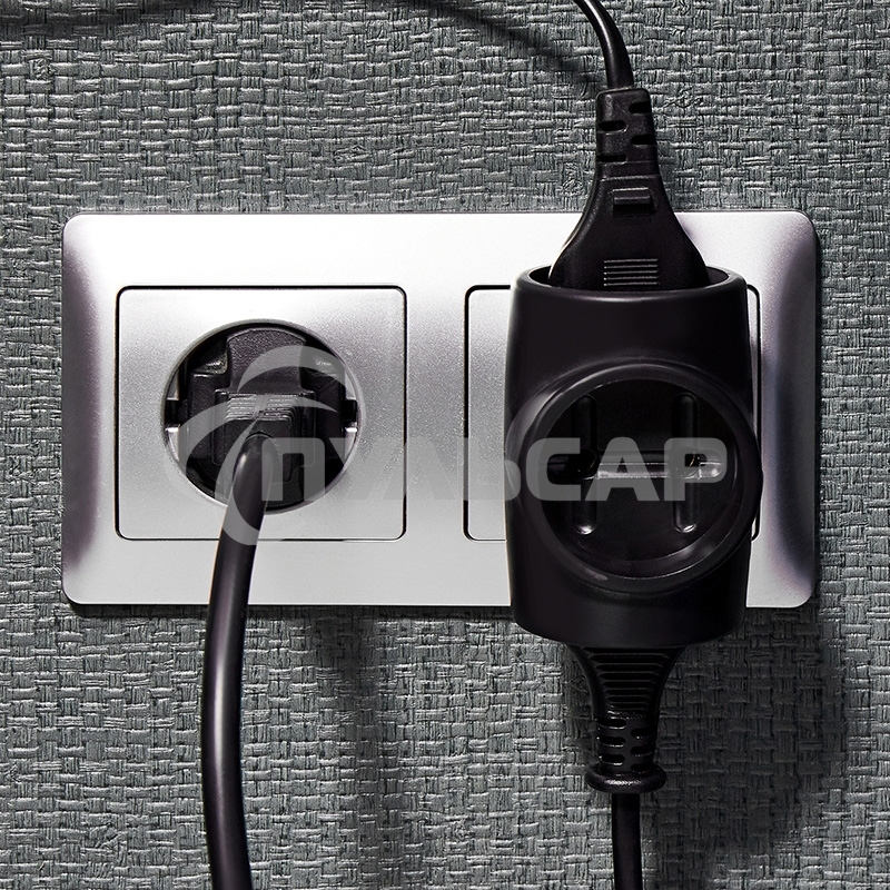 Тройник электрический 6А без заземления, черный Rexant