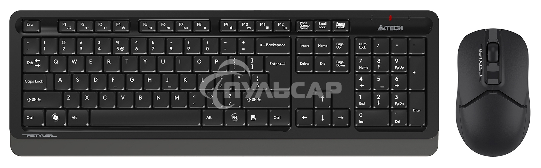 Комплект клавиатура + мышь A4Tech Fstyler FG1012 клав:черный/серый мышь:черный USB беспроводная Multimedia