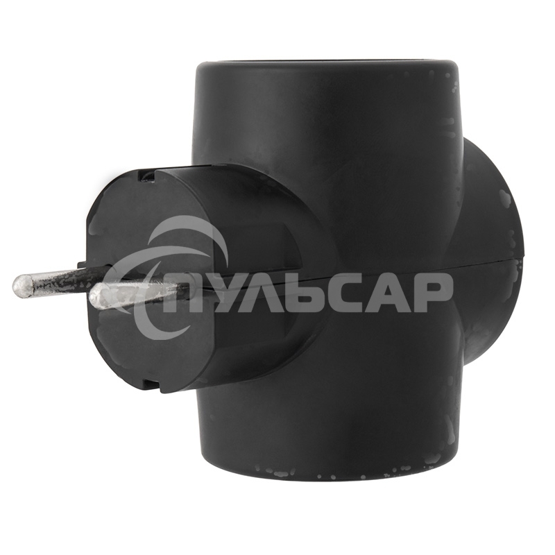 Тройник электрический 6А без заземления, черный Rexant