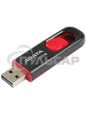 Флешка USB ADATA С008 (AC008-64G-RKD), 64 Gb, USB 2.0, R/W 15/5, черный/красный