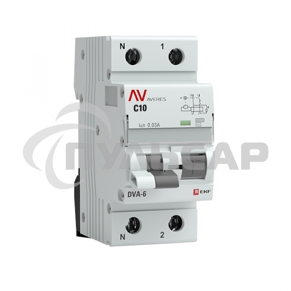 Выключатель автоматический дифференциального тока DVA-6 1п+N 10А C 30мА тип AC AVERES rcbo6-1pn-10C-30-ac-av EKF
