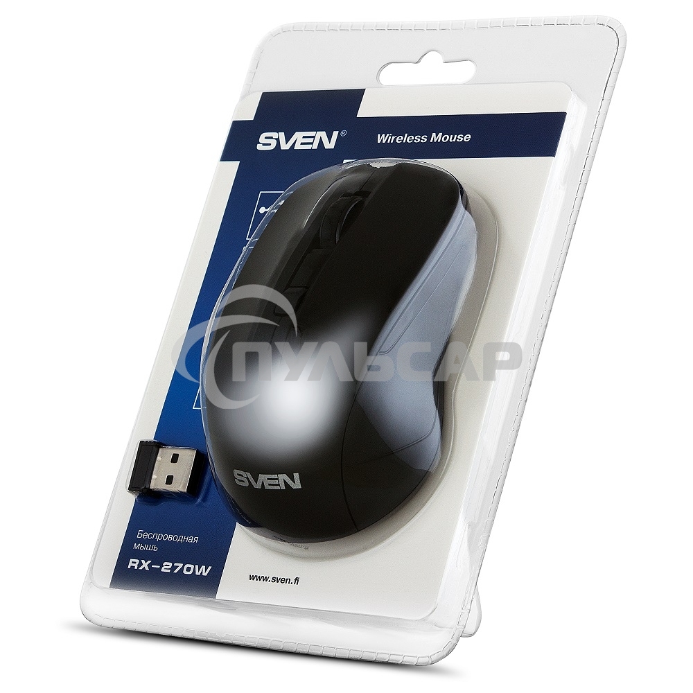 Мышь беспроводная SVEN RX-270W черный, 1600 dpi, радиоканал, USB, кнопки - 4