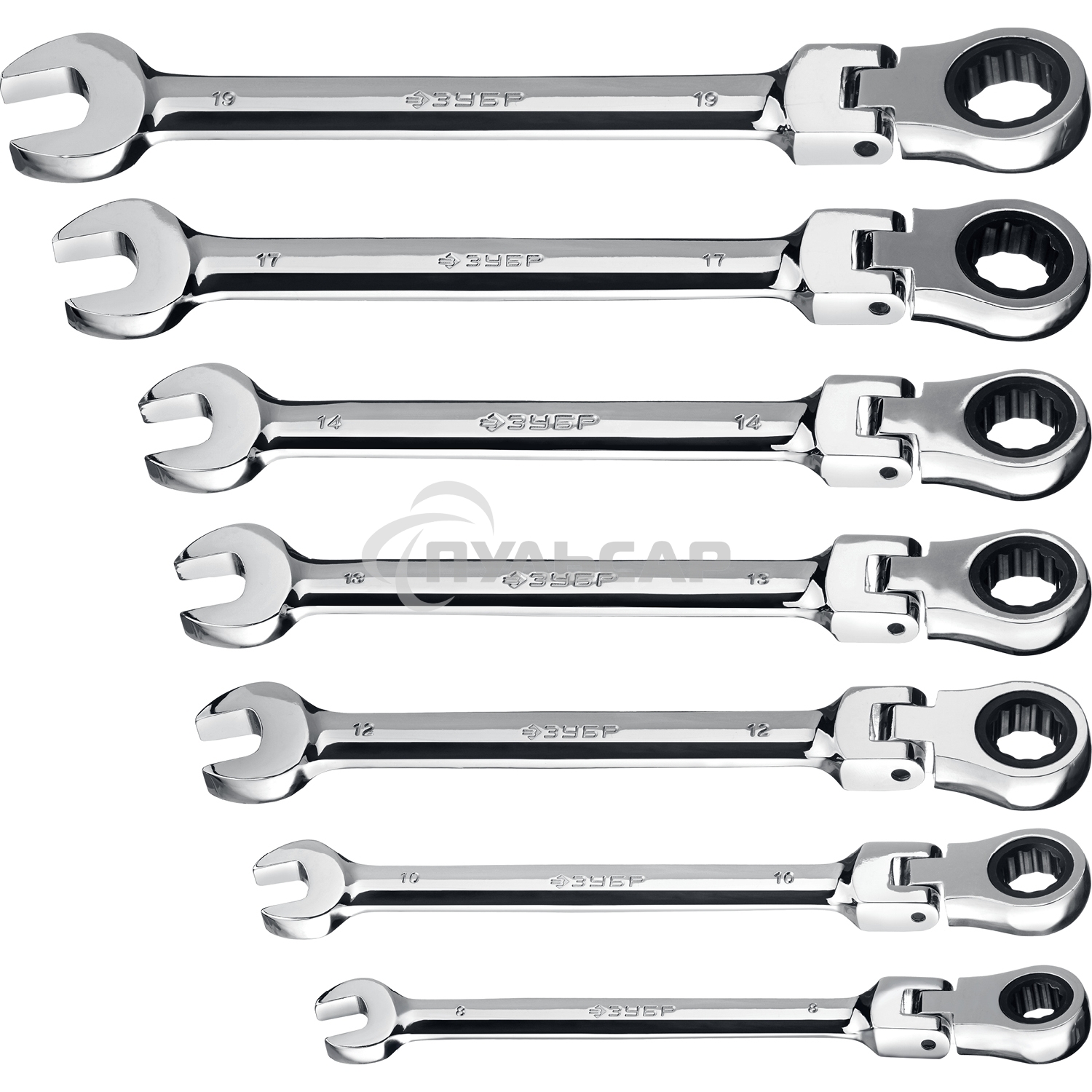 Набор комбинированных гаечных ключей трещоточных шарнирных 7 шт, 8 - 19 мм, ЗУБР