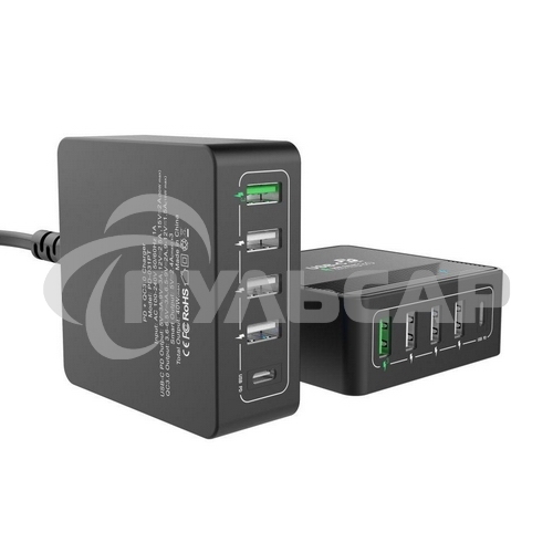 Сетевое зарядное устройство ACD-P605U-V1B 60Вт, 5xUSB 1PD+1QC+3Smart, 3.6~20В/3А RTL