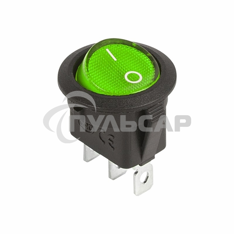 Выключатель клавишный Rexant круглый 12V 20А (3с) ON-OFF зеленый с подсветкой
