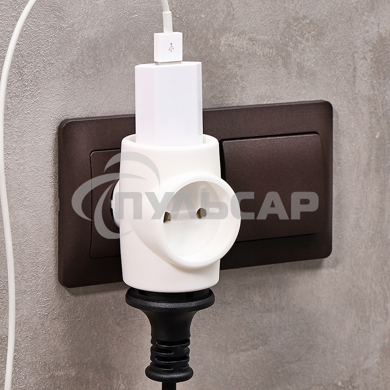 Тройник электрический без заземления 220 В, 6A Rexant