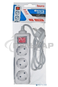 Сетевой фильтр Buro 300SL-1-G 1м (3 розетки) серый (пакет ПЭ)