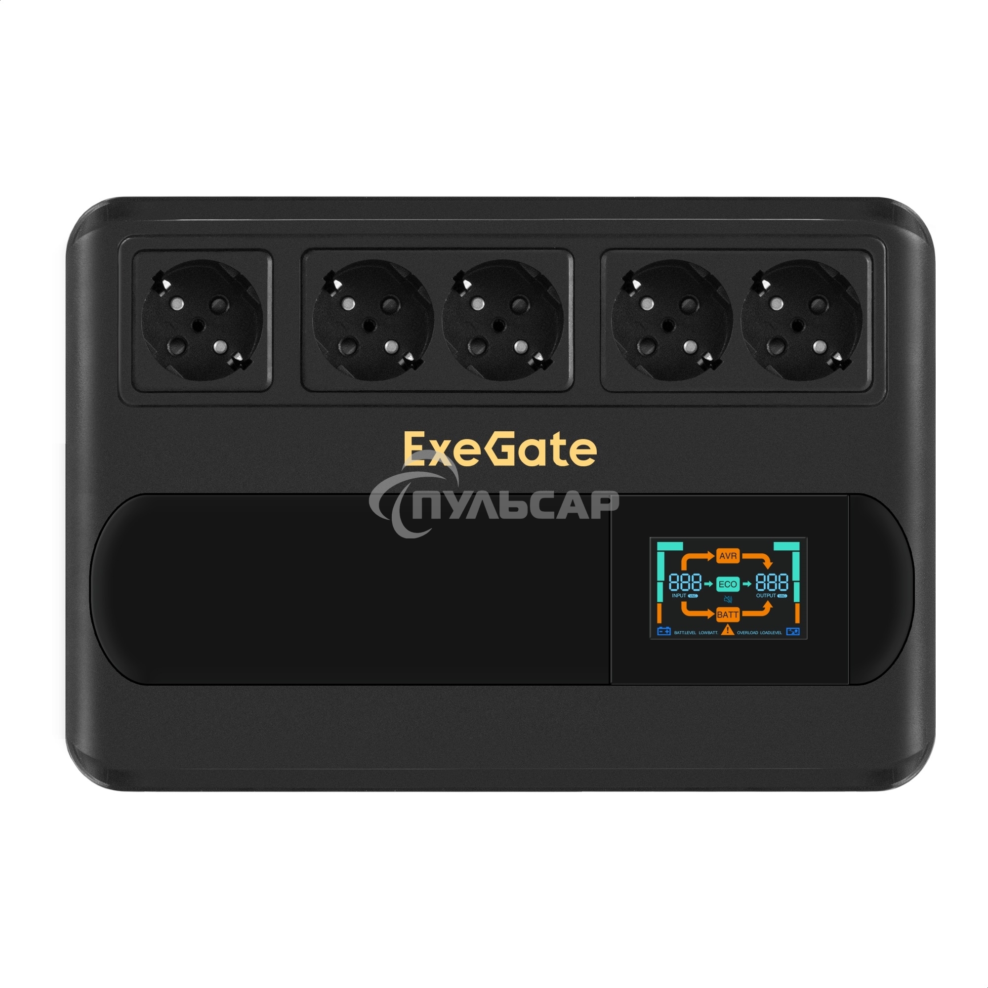 Источник бесперебойного питания ExeGate NEO Smart BU-1000.LCD.AVR.5SH 1000VA/500W, цветной LCD-дисплей, AVR, 5*Schuko, черный