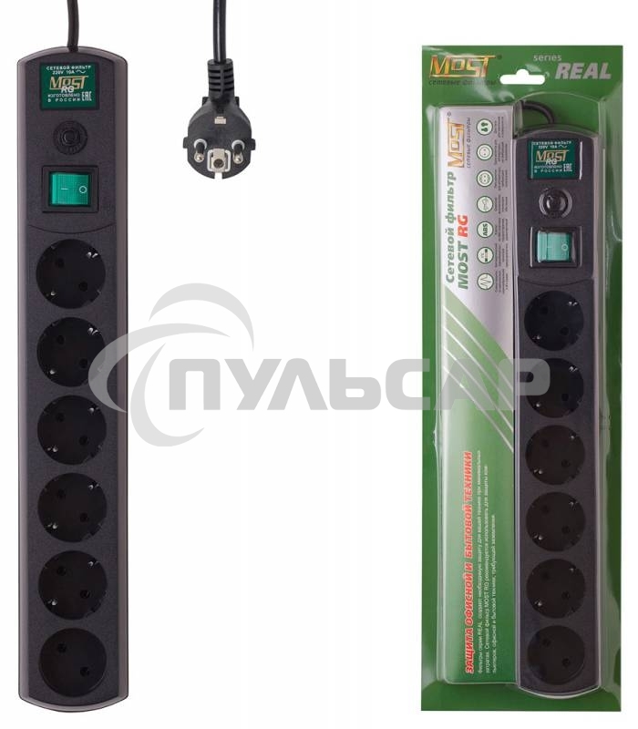Сетевой фильтр MOST Сетевой фильтр RG 2м (6 розеток), черный 587277