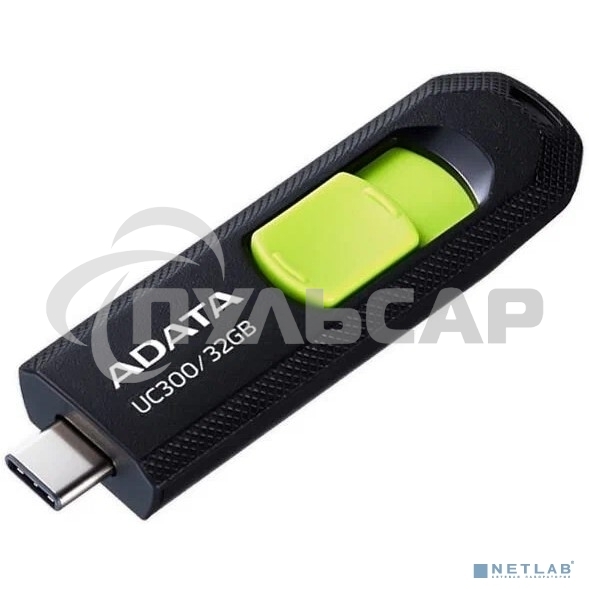 Флешка USB ADATA UC300 (ACHO-UC300-32G-RBK/GN), 32 Gb, Type-C USB 3.2, R/W 100/30, черный/зеленый