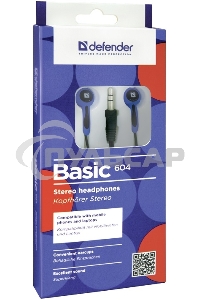 Наушники Defender Basic-604 синий кабель 1,1 м