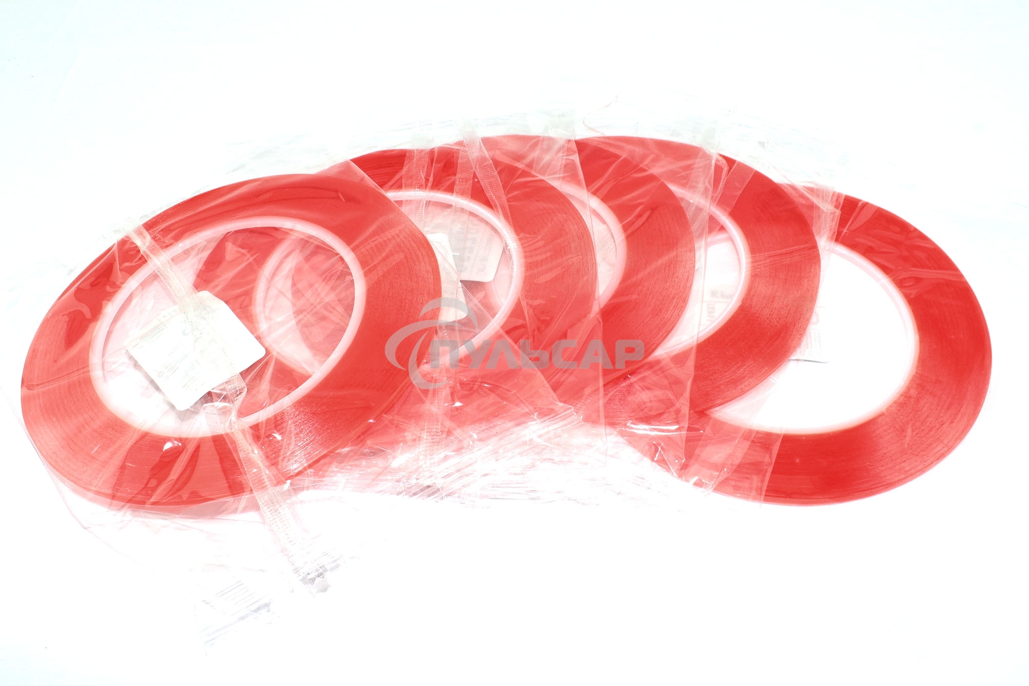 Скотч двусторонний прозрачный 3M с красной защитной лентой ширина 2мм 25м 5 шт