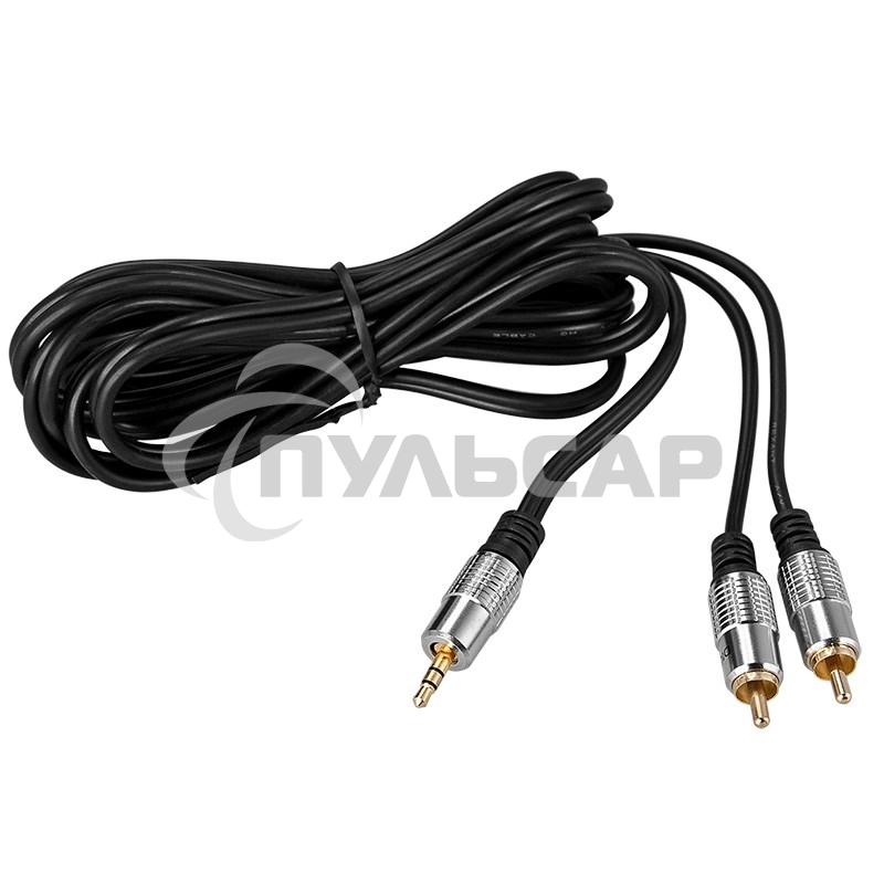 Шнур Стерео 3,5 мм - 2 RCA, длина 3 метра (GOLD-металл) Rexant