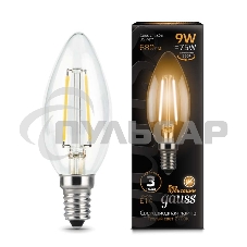 Лампа светодиодная LED Gauss Filament Свеча E14 9W 680lm 2700К 1/10/50