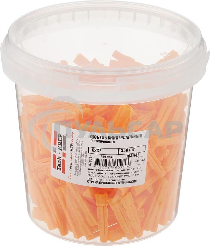 Дюбель универс. 6х37 полипропилен (уп.350шт) ведро Tech-Krep 104642