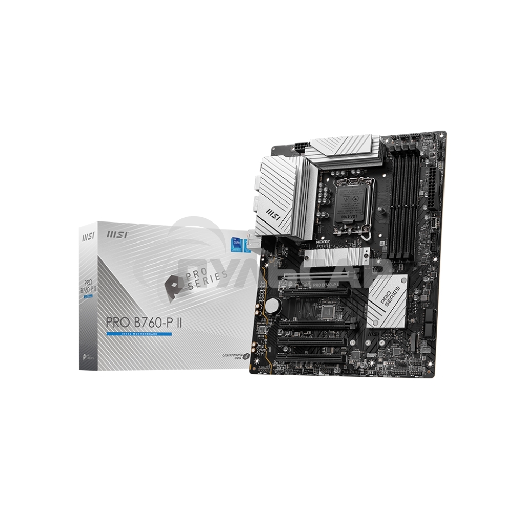 Материнская плата MSI PRO B760-P II, LGA 1700, Intel B760, 4xDDR5, 4xSATA, 2xM.2, 1xPCI-E 4.0 x16, 1xPCI-E 4.0 x4, 3xPCI-E 3.0 x1, 1xHDMI, 1xDP, 1xRJ45 2.5Gb, 1xUSB-C 3.2 Gen 2, 2xUSB-A 3.2 Gen 1, 2xUSB-A 2.0, 5x3.5мм, TOSLINK, 7.1, Standard-ATX
