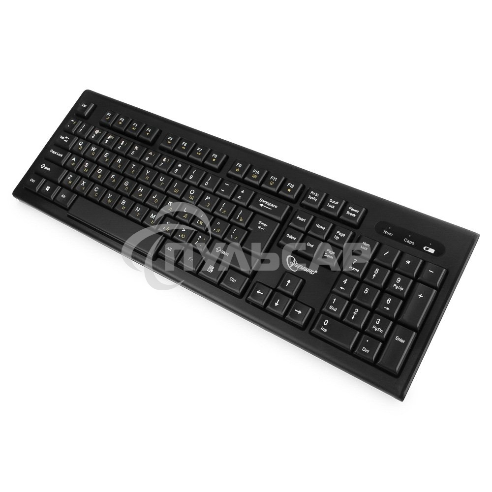 Комплект клавиатура+мышь беспроводные Gembird KBS-8002, 2.4ГГц, черный, 104 клавиши+2 кнопки+колесо кнопка, 1000DPI, батарейки в комплекте