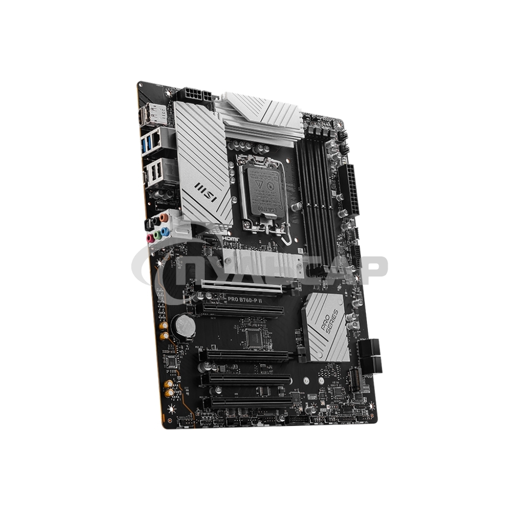 Материнская плата MSI PRO B760-P II, LGA 1700, Intel B760, 4xDDR5, 4xSATA, 2xM.2, 1xPCI-E 4.0 x16, 1xPCI-E 4.0 x4, 3xPCI-E 3.0 x1, 1xHDMI, 1xDP, 1xRJ45 2.5Gb, 1xUSB-C 3.2 Gen 2, 2xUSB-A 3.2 Gen 1, 2xUSB-A 2.0, 5x3.5мм, TOSLINK, 7.1, Standard-ATX