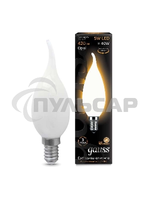 Лампа светодиодная Gauss Filament Свеча на ветру E14 5Вт 2700К OPAL