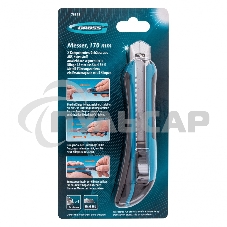 Нож 170 мм, обрезин. ABS - корпус, выдв.сегм.лезвие 18 мм (SK-5), метал. напр-щая, 5 лезвий Gross