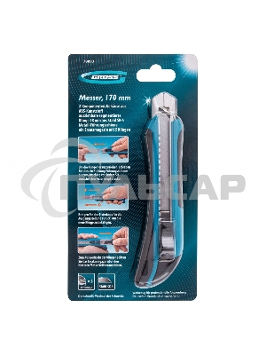 Нож 170 мм, обрезин. ABS - корпус, выдв.сегм.лезвие 18 мм (SK-5), метал. напр-щая, 5 лезвий Gross