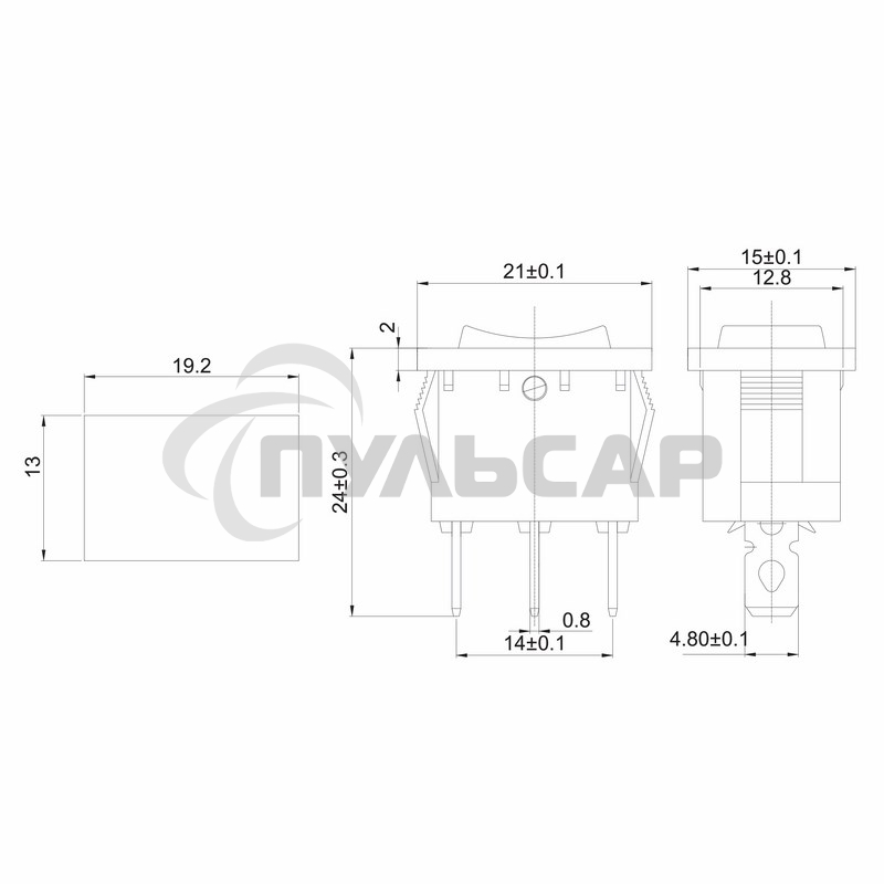 Выключатель клавишный 250V 6А (3с) ON-OFF-ON красный с нейтралью Mini Rexant