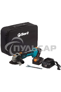 Машина шлифовальная угловая аккумуляторная Bort BWS-18Li-125 Диам. диска 125 мм; Аккумулятор 4 А.ч; Скорость холостого хода 4 000 - 9 000 об/мин;