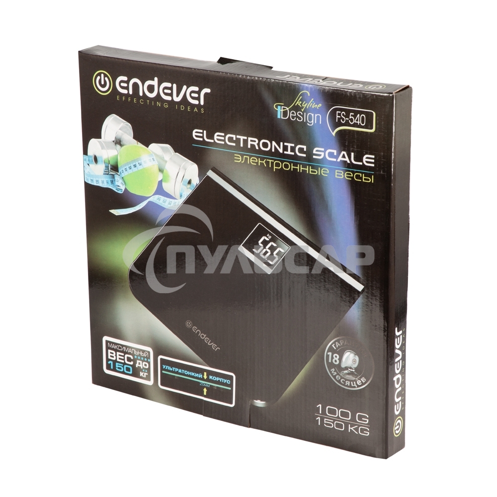 Электронные напольные весы Endever Skyline FS-540, вес до 150 кг., стекло повышенной прочности, LCD-дисплей, авто откл.