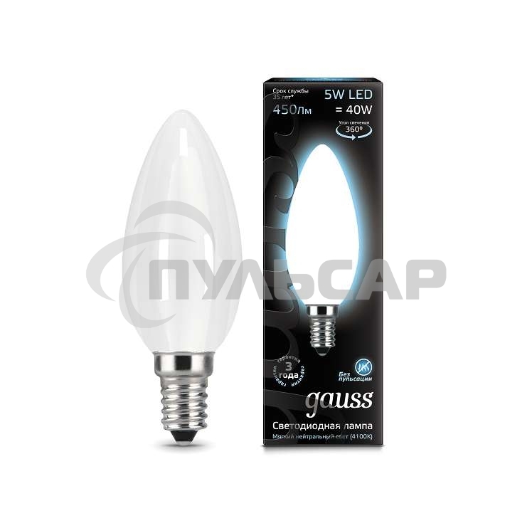 Лампа светодиодная Gauss Filament Свеча E14 5Вт 4100К OPAL