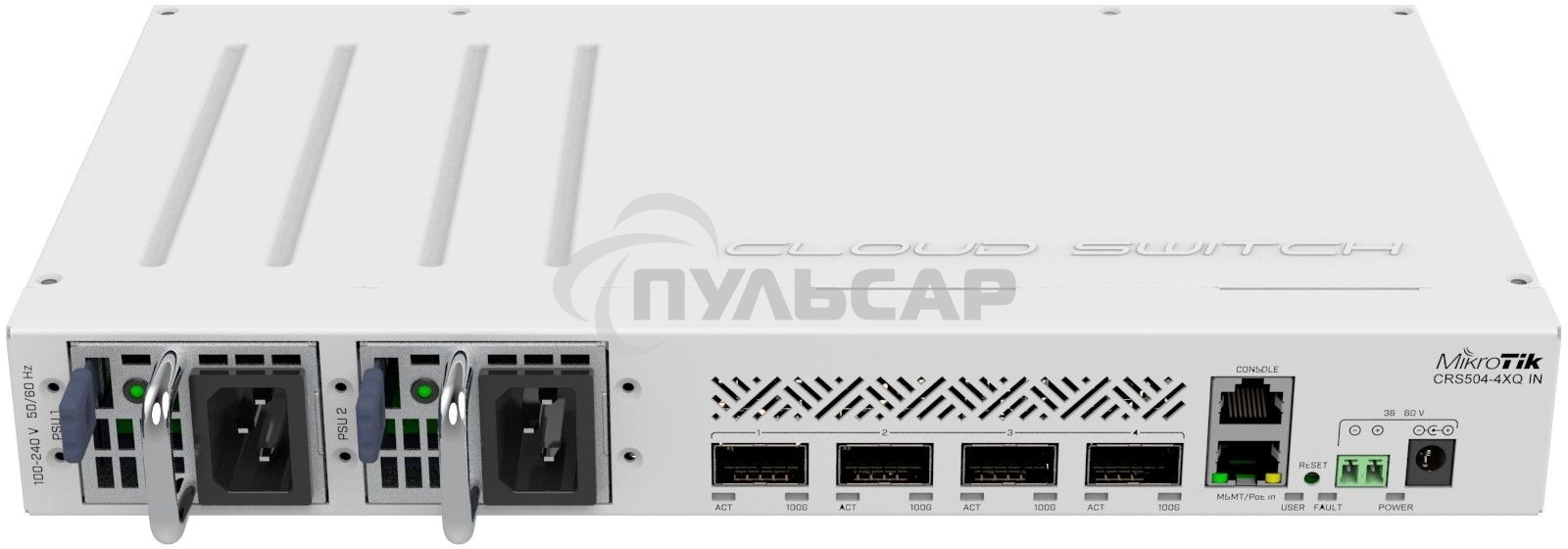 Коммутатор Mikrotik CRS504-4XQ-IN, 1x10Base-T/100Base-TX, 4xQSFP28, Switching capacity 800 Gbps