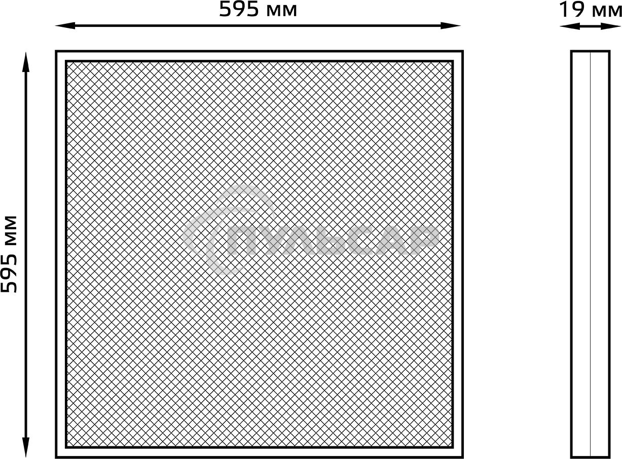 Светильник светодиодный Gauss IP20 595*595*19мм 48W 4200lm 4000K офисный призм. рассеиватель 1/4