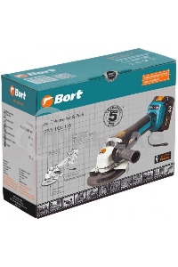 Машина шлифовальная угловая аккумуляторная Bort BWS-18Li-125 Диам. диска 125 мм; Аккумулятор 4 А.ч; Скорость холостого хода 4 000 - 9 000 об/мин;
