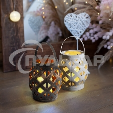 Декоративный фонарь Neon-night со свечкой, плетеный корпус, белый, размер 14х14х16,5 см, цвет теплый белый