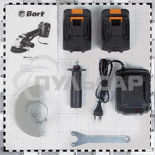 Машина шлифовальная угловая аккумуляторная Bort BWS-18Li-125 Диам. диска 125 мм; Аккумулятор 4 А.ч; Скорость холостого хода 4 000 - 9 000 об/мин;