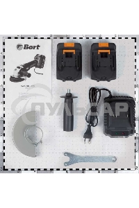 Машина шлифовальная угловая аккумуляторная Bort BWS-18Li-125 Диам. диска 125 мм; Аккумулятор 4 А.ч; Скорость холостого хода 4 000 - 9 000 об/мин;