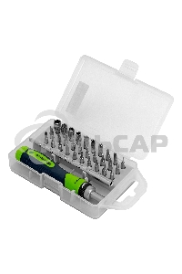 Отвертка реверсивная для точных работ с набором бит и торцевых головок, 32 предм., CrV Сибртех