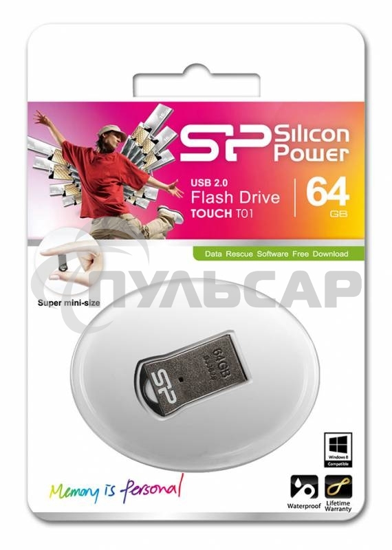 Флешка USB Silicon Power R/W 64 Gb Touch T01 SP064 GbUF2T01V1K USB 2.0 черный/серебристый