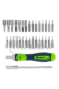 Отвертка реверсивная для точных работ с набором бит и торцевых головок, 32 предм., CrV Сибртех