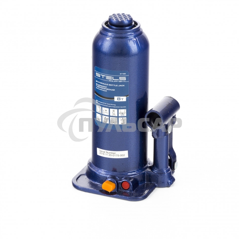 Домкрат гидравлический бутылочный, 8 т, h подъема 222-447 мм Stels