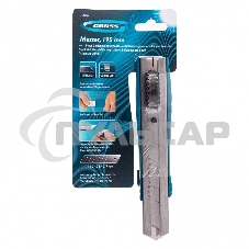 Нож 195 мм, метал.корпус, выдв. сегм. лезвие 25 мм (SK-5), метал. напр-щая, клипса для ремня Gross