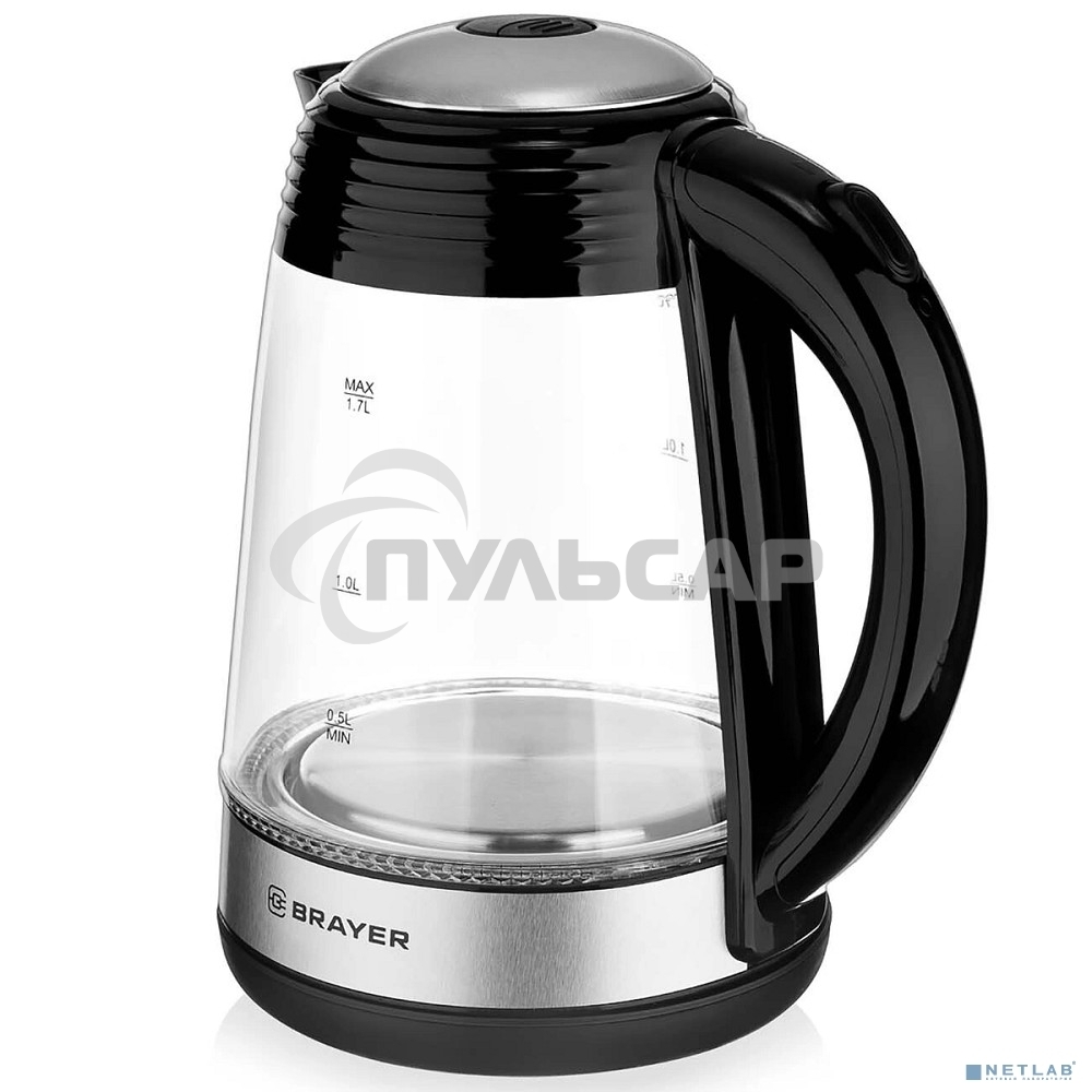 Чайник электрический BRAYER BR1012 2200 Вт, 1,7 л, высококач.стекло, подсвет, автоотключ при закипании