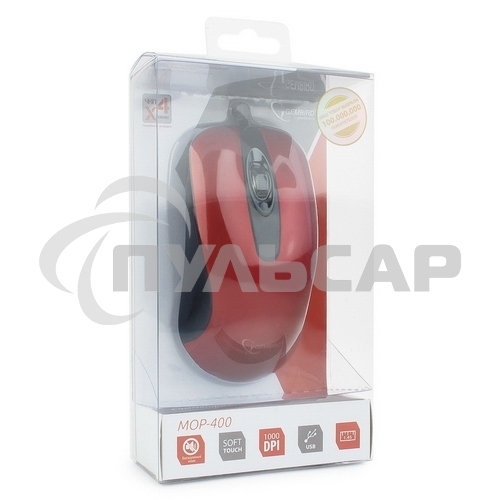 Мышь проводная Gembird MOP-400-R красный, 1000 dpi, USB, кнопки - 3