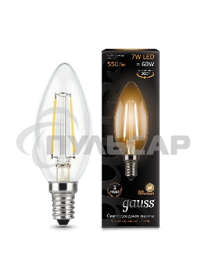 Лампа светодиодная Gauss LED Filament Свеча E14 7W 550lm 2700К 1/10/50