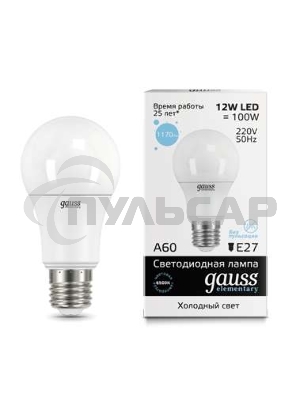 Лампа светодиодная LED Gauss Elementary A60 12Вт E27 6500К